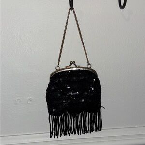 Elegant Vintage Black Sequin Fringe Bag Banana Republic